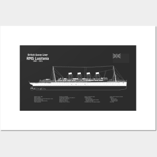 RMS Lusitania ship plans. Cunard Ocean Liner -  PBpng Posters and Art